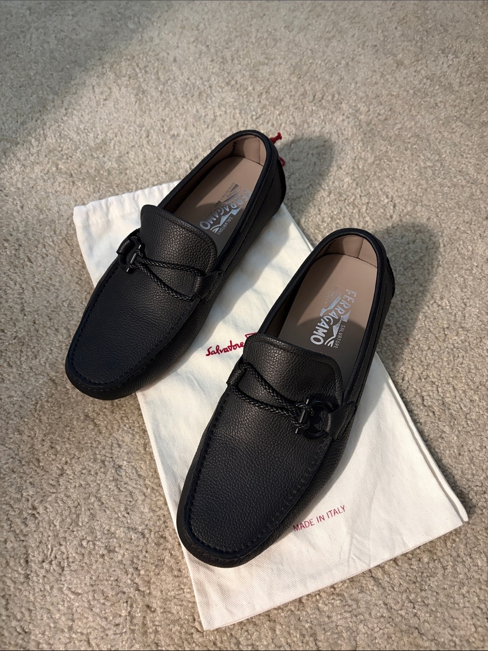 Salvatore Ferragamo Men’s Brown Pebbled Leather Bit Loafers